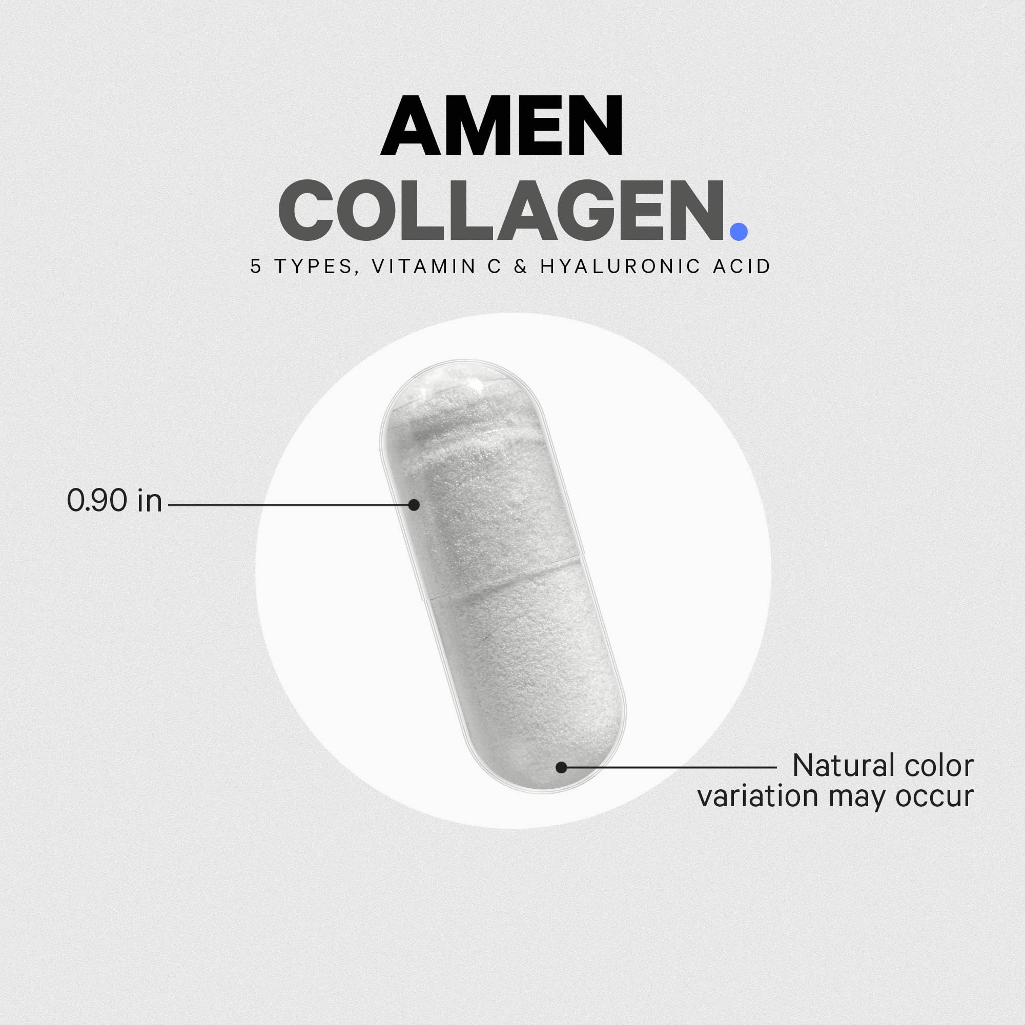 Amen Multi Collagen Peptides Capsules | 5 Types I-II-III-V-X + Hyaluronic Acid & Vitamin C | Grass-Fed, 90 Capsules
