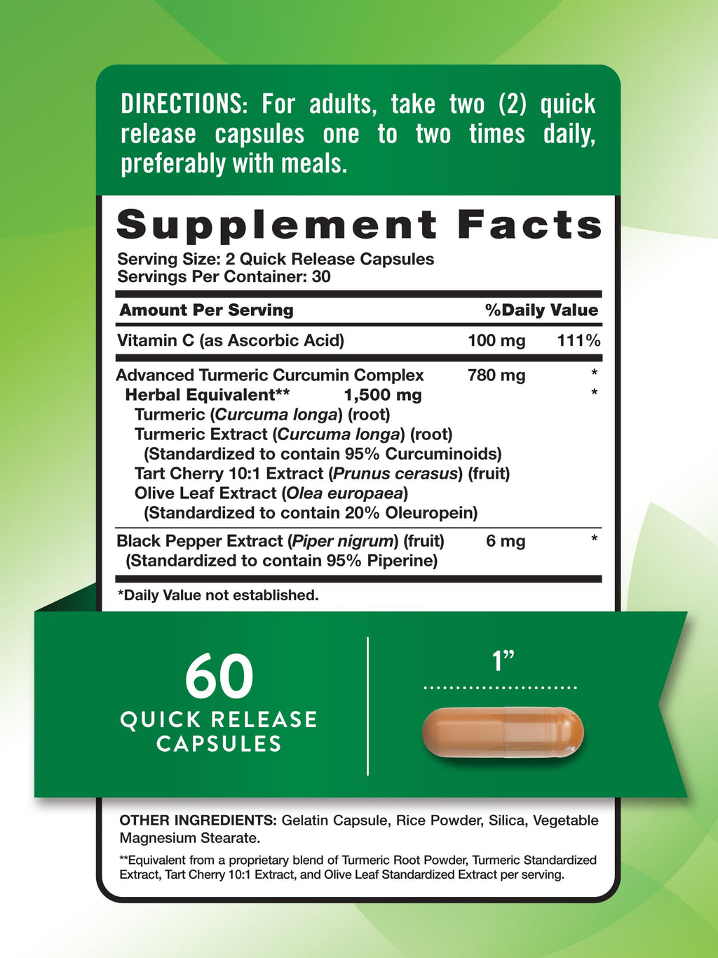 Nature's Truth Turmeric Curcumin 1500 mg – 60 Capsules | Black Pepper, Olive Leaf & Tart Cherry | Non-GMO & Gluten Free