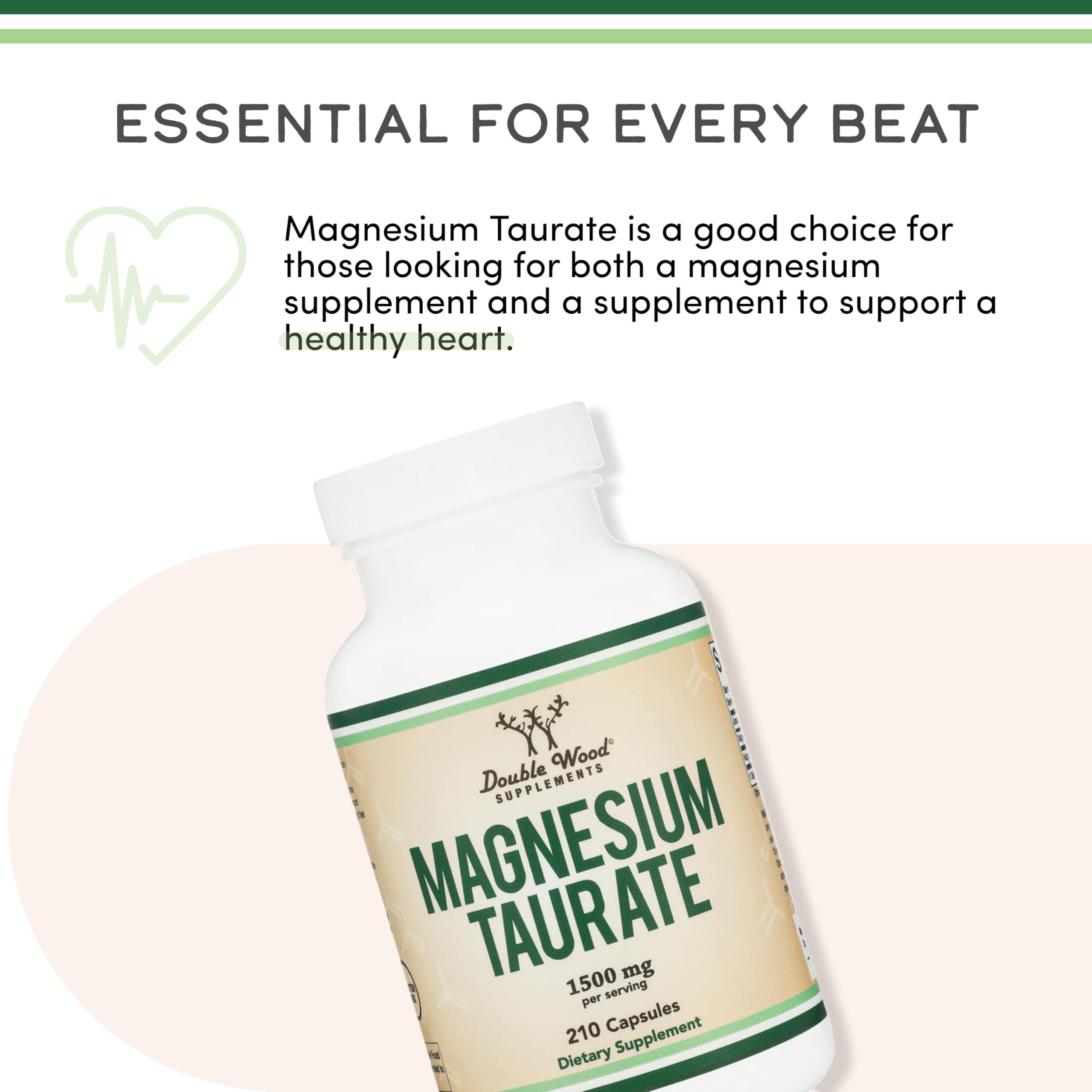 Magnesium Taurate for Cardiovascular Health – 1,500mg/Serving | 210 Vegan Capsules | Double Wood Supplements