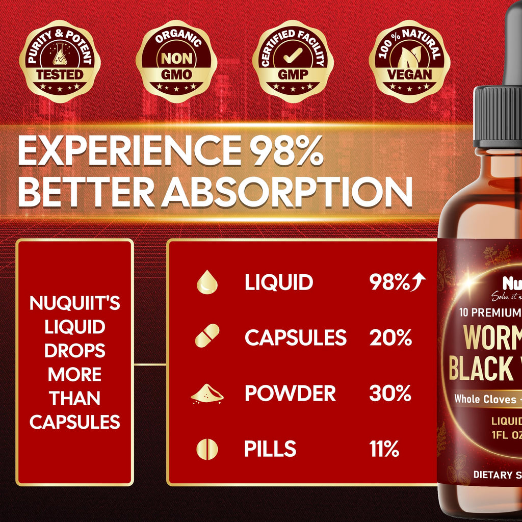 10in1 Wormwood Liquid Drops with Wormwood, Black Walnut, Whole Cloves, Berberine, Milk Thistle, Turmeric, Ginger, Milk Thistle and More - 30ml Liquid Drops for 30Days