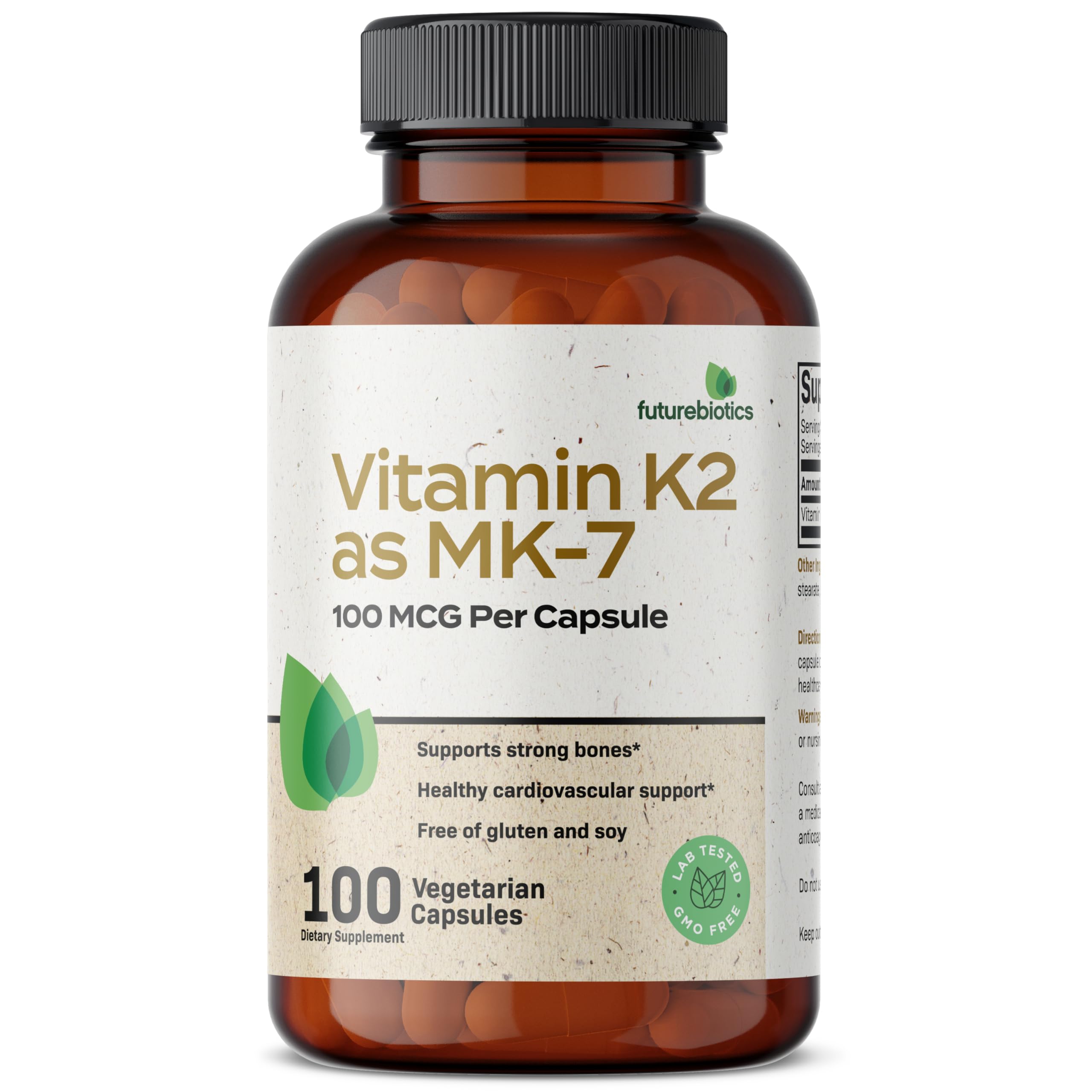 Futurebiotics Vitamin K2 MK-7 100 mcg – Supports Strong Bones, Non-GMO, 100 Veg Capsules