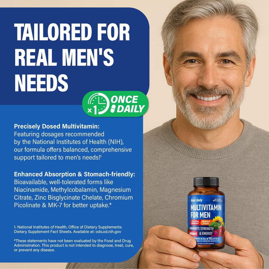 Multivitamin for Men 46in1 - Bioavailable & Gentle on Stomach | Made in USA - 90 Capsules