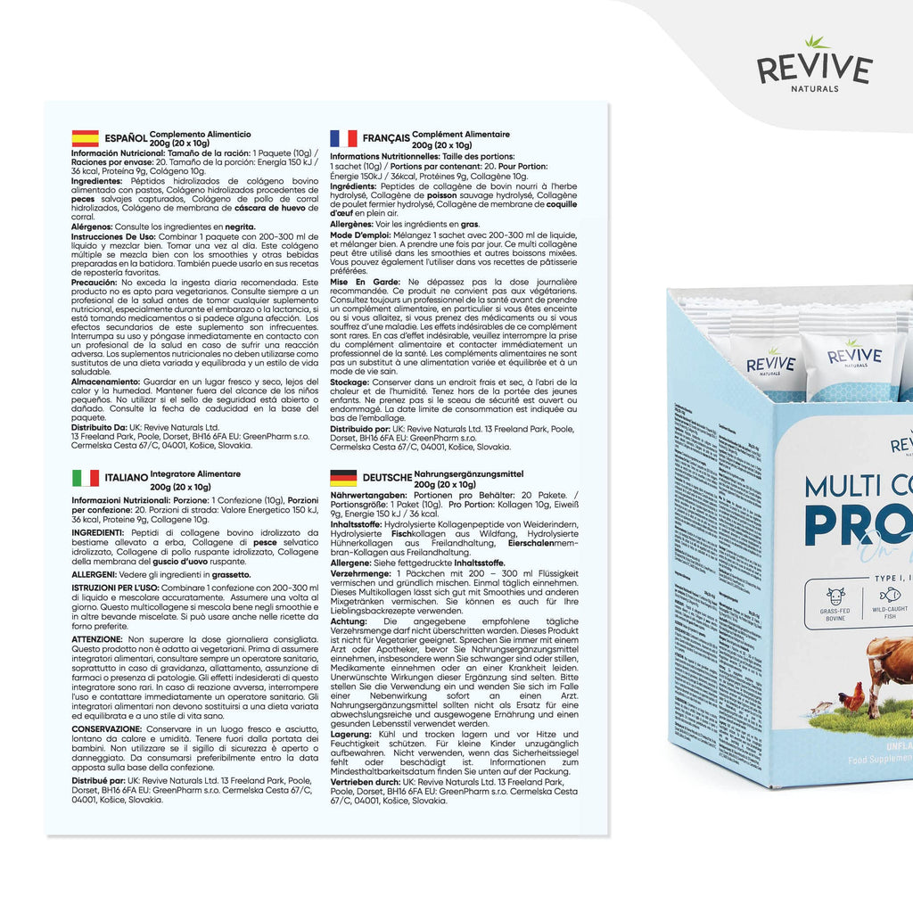 Multi Collagen Protein Powder Packets – Types I, II, III, V & X | Grass-Fed Bovine, Wild-Caught Fish, Free-Range Chicken & Eggshell Collagen | Non-GMO, Halal | 10g per Scoop | 20 Packets