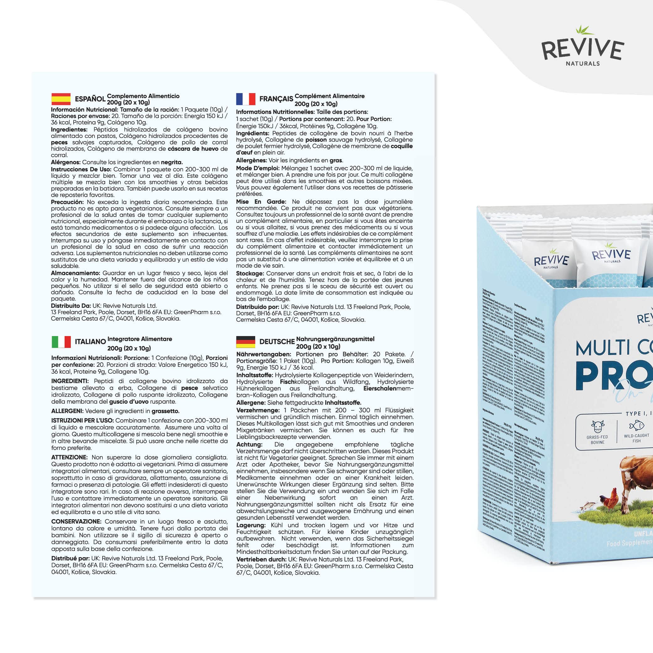 Multi Collagen Protein Powder Packets – Types I, II, III, V & X | Grass-Fed Bovine, Wild-Caught Fish, Free-Range Chicken & Eggshell Collagen | Non-GMO, Halal | 10g per Scoop | 20 Packets