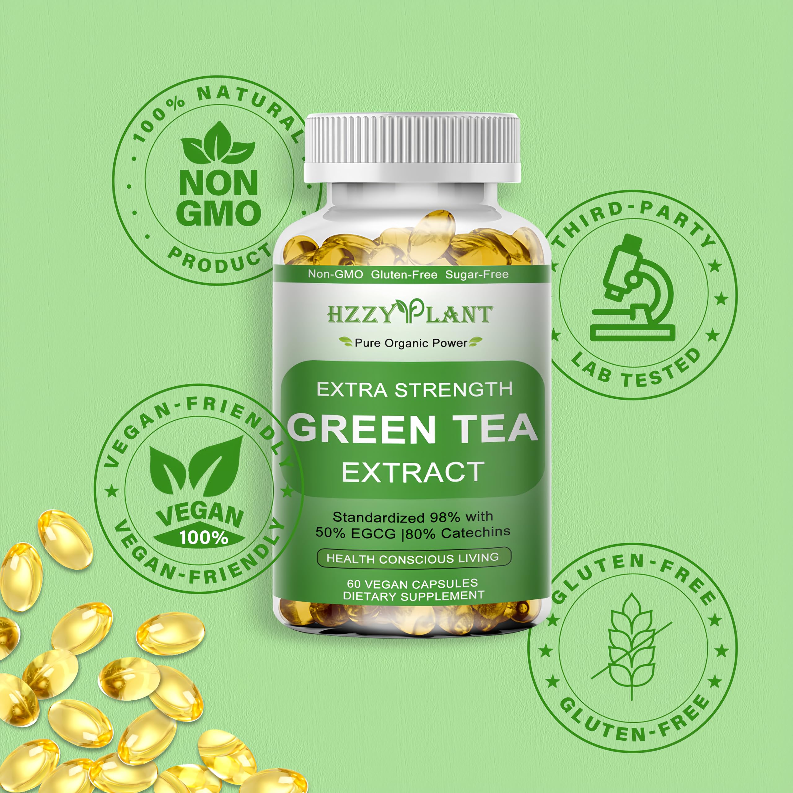 Green Tea Extract Softgels | High Absorption EGCG 50% | Energy & Immune Support