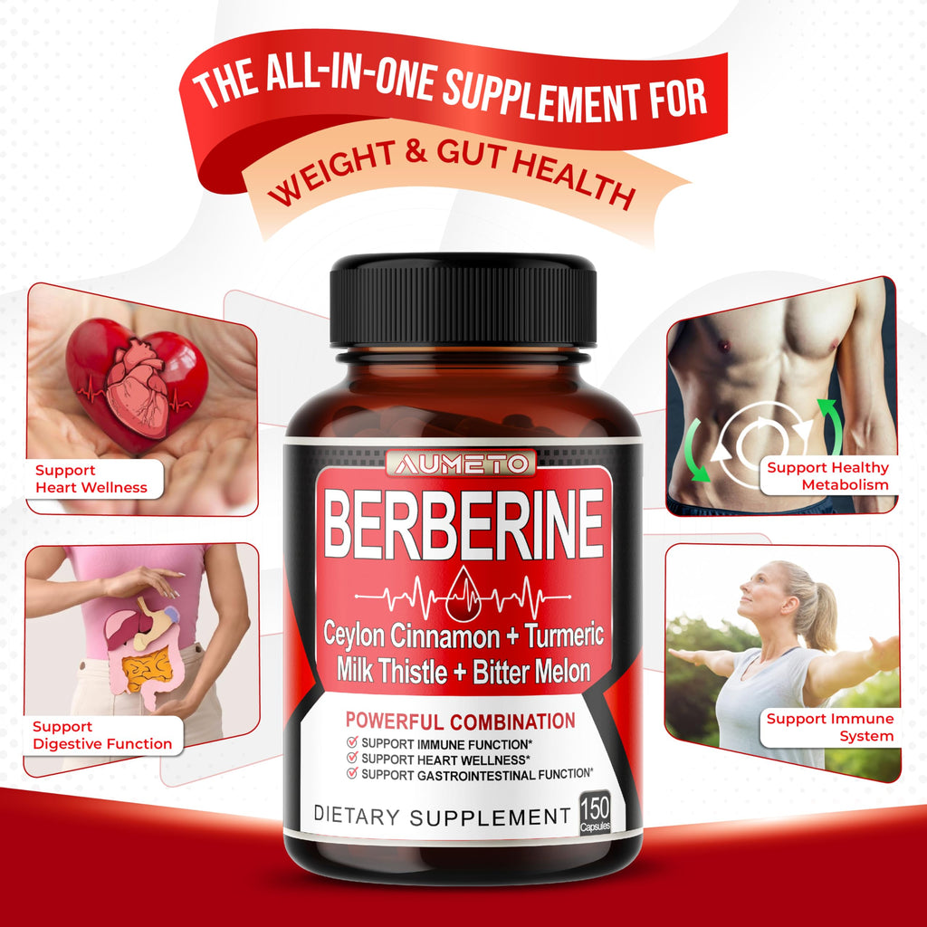 8 in 1 Berberine Supplement - Aumeto | Supports Digestion & Immunity (150-Day Supply)