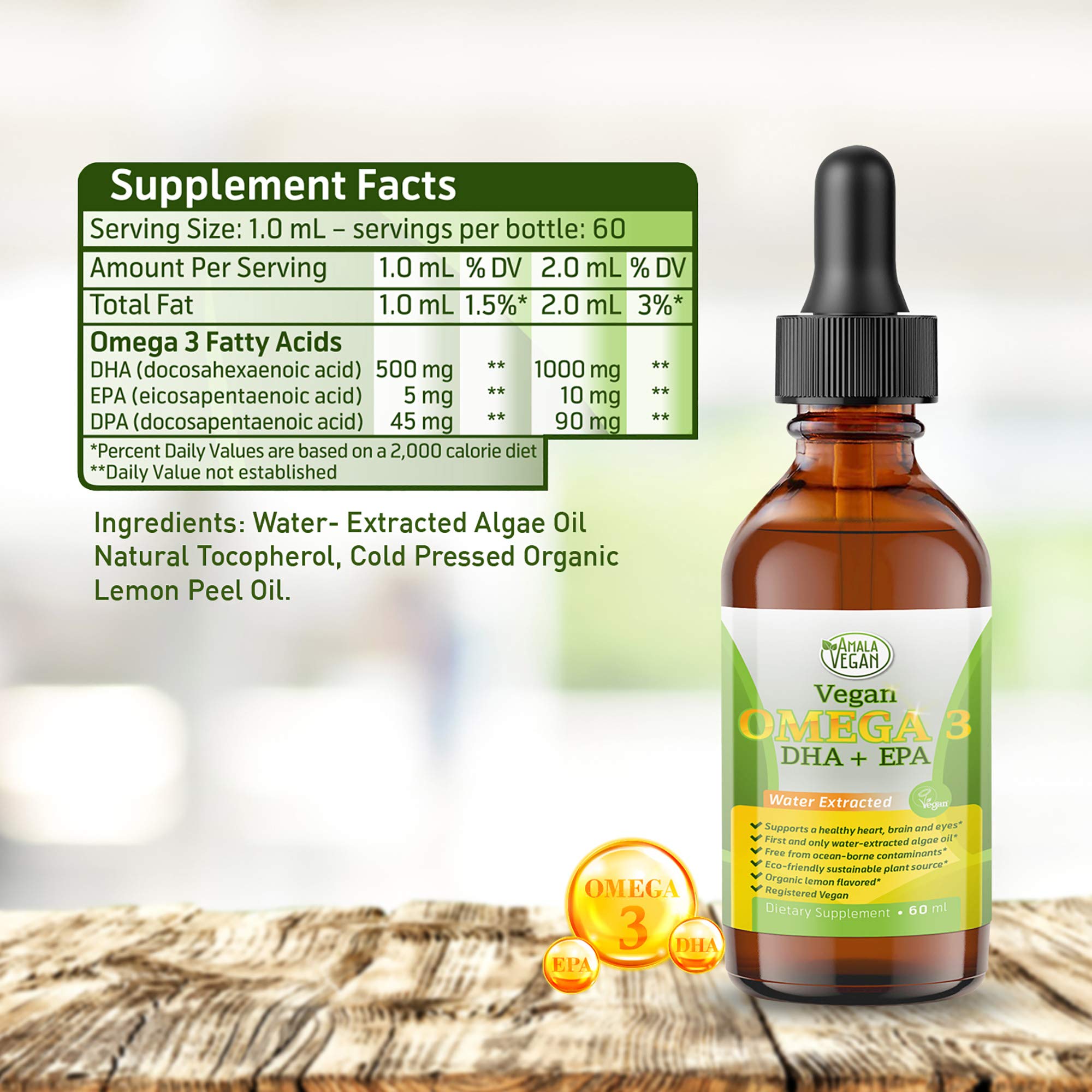 Potent & Organic Vegan Omega-3 Liquid Supplement – Algae DHA/EPA