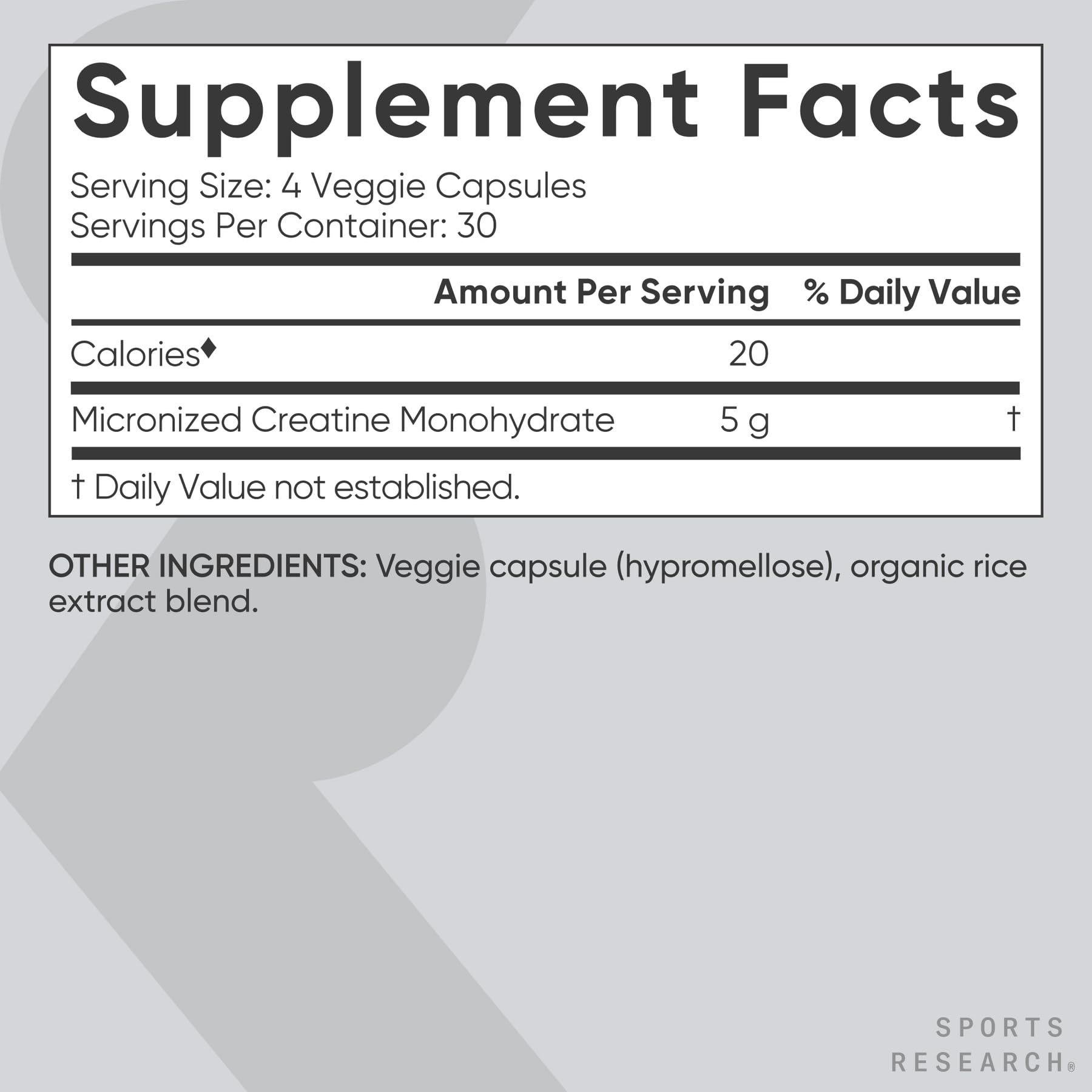 Sports Research Creatine Monohydrate Capsules - 5g per Serving, 30 Servings | Non-GMO, Vegan Certified