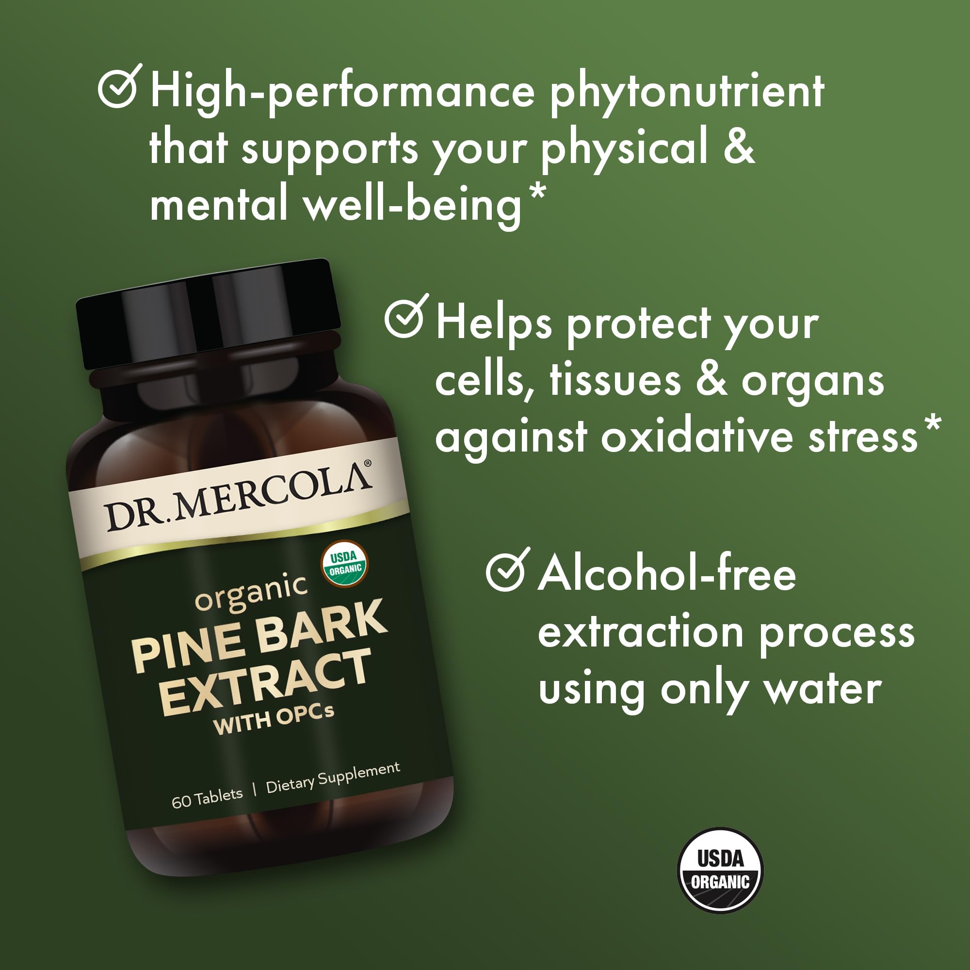 Dr. Mercola Organic Pine Bark Extract - 30 Servings (60 Tablets), OPCs, USDA Organic, Non-GMO