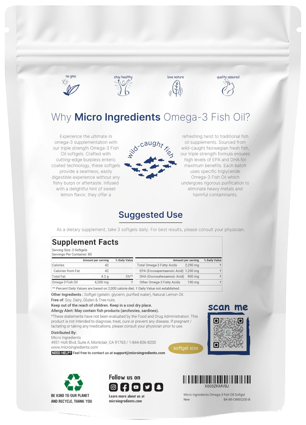 Micro Ingredients Triple Strength Omega-3 Fish Oil – 4200mg/Serving, 240 Softgels (Lemon, Burpless) | EPA 1200mg + DHA 900mg