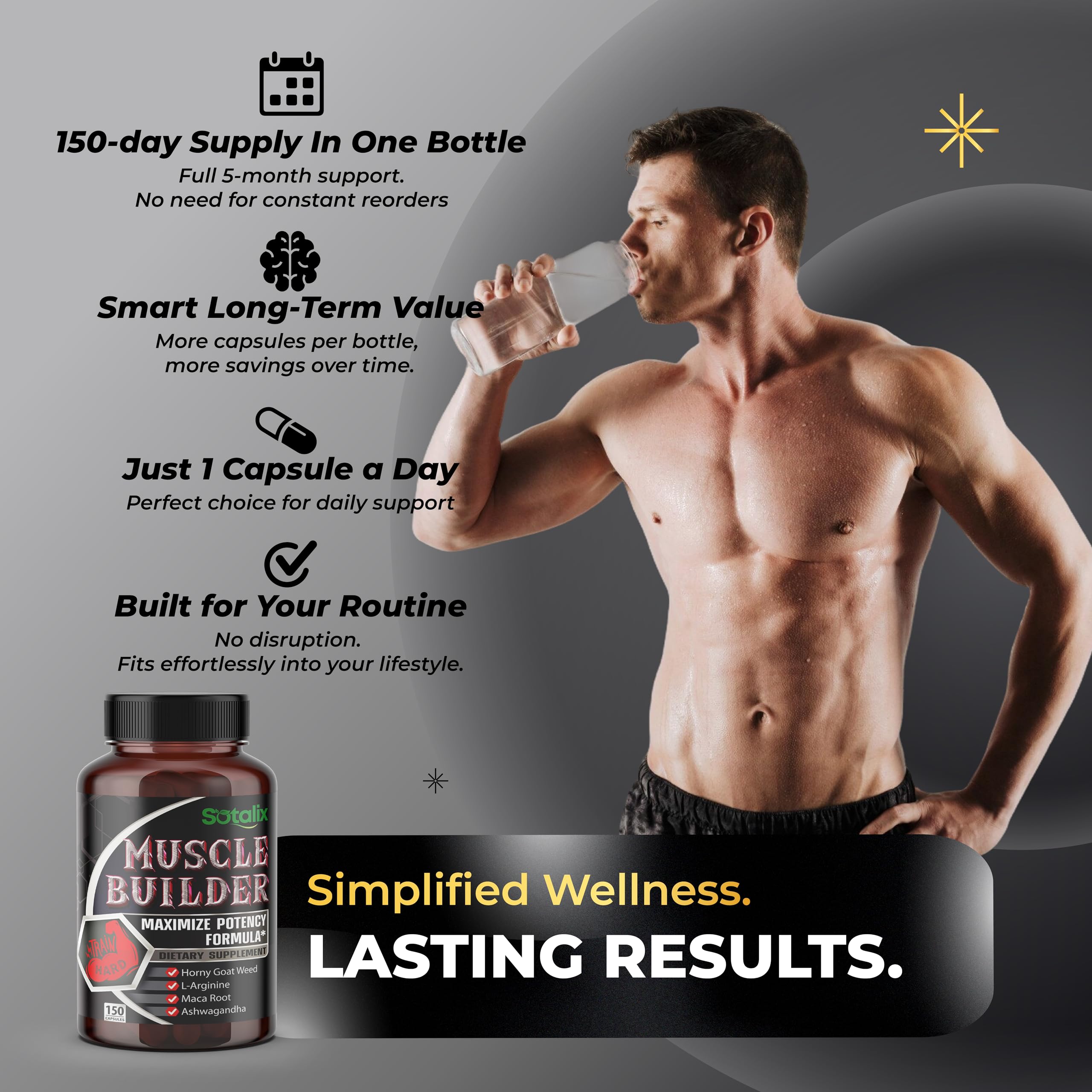 Ultra Muscle Builder Supplement – L-Arginine & Tribulus, 150 Capsules