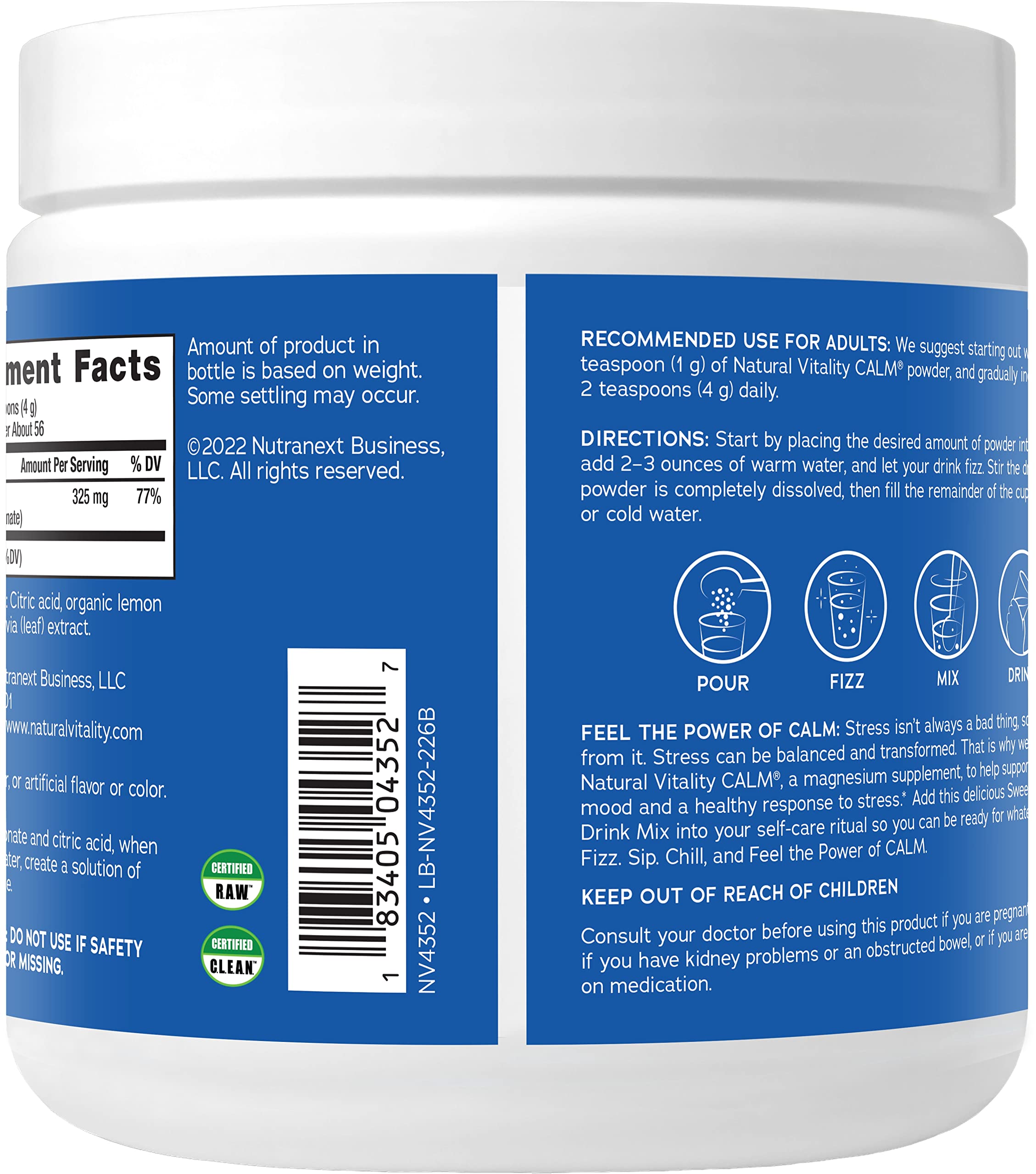 Natural Vitality CALM Magnesium Drink Mix – Lemon, 8 oz | Gluten Free, Vegan, Non-GMO