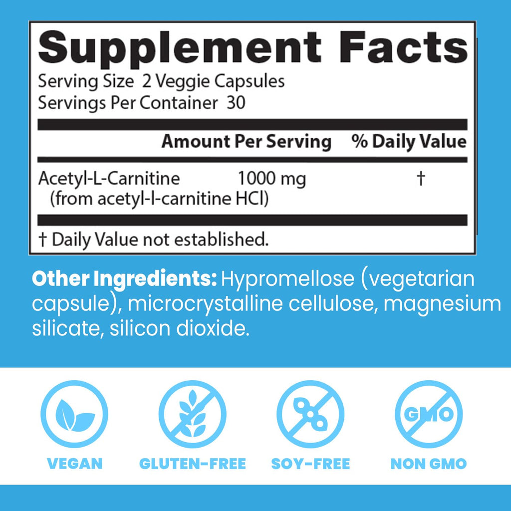 Doctors Best Acetyl-L-Carnitine (ALC) – Supports Mental Focus, Non-GMO, Vegan, 60 Veggie Caps