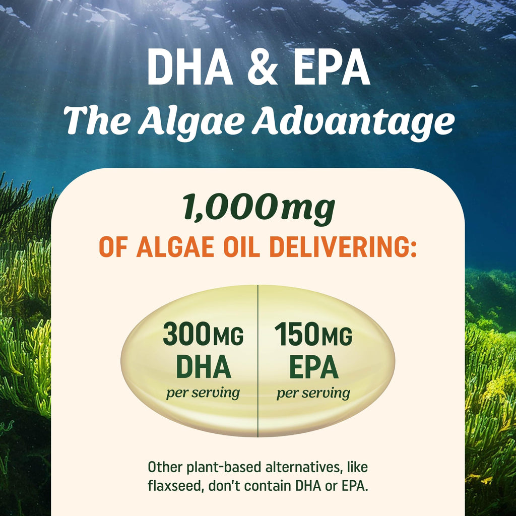 Vegan Omega-3 Algae Oil – Plant-Based DHA EPA | Sustainably Sourced | 60 Softgels