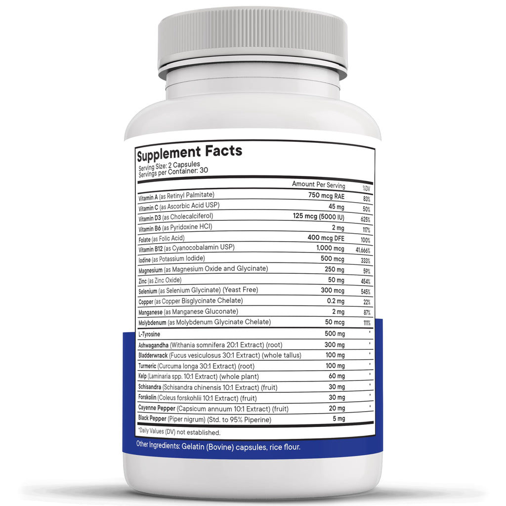 Thyroid Support Supplement for Women & Men with Iodine, B12, Zinc, Selenium, Ashwagandha, Bladderwrack, Turmeric, Schisandra - Non-GMO, Vegetarian - 180 Count