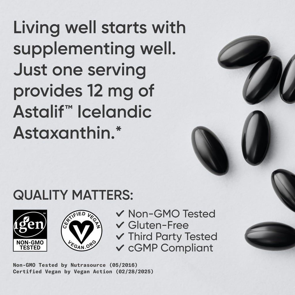 Sports Research Triple Strength Vegan Astaxanthin 12mg - Algae-Based, Non-GMO, 60 Softgels