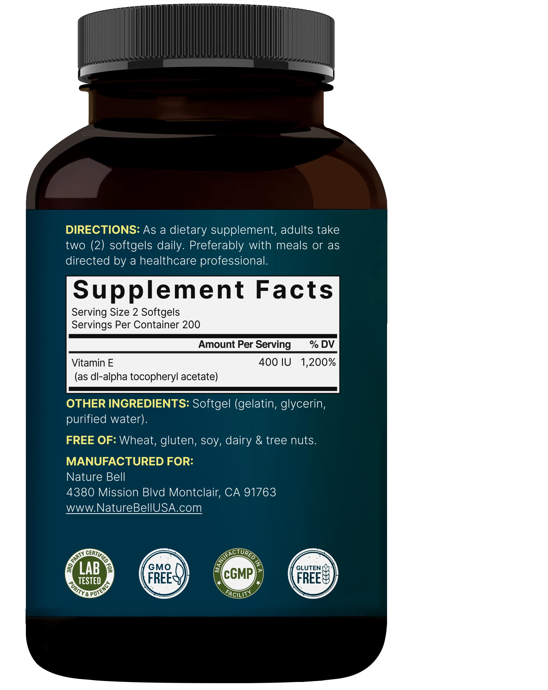NatureBell Vitamin E Softgels 400 IU – 400 Count, Non-GMO