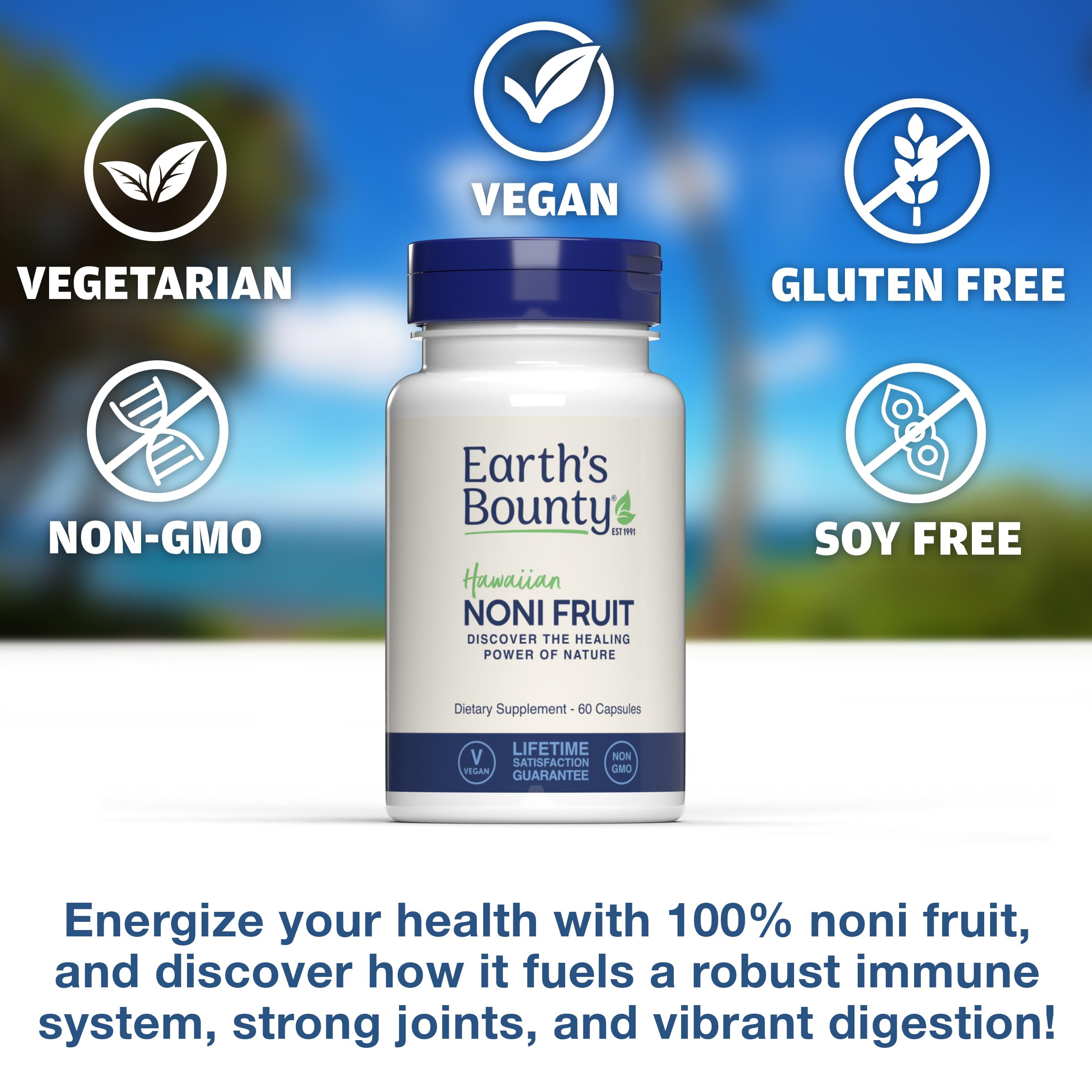 Earth's Bounty Hawaiian Noni Capsules | 60 Veggie Caps | Immune & Joint Health