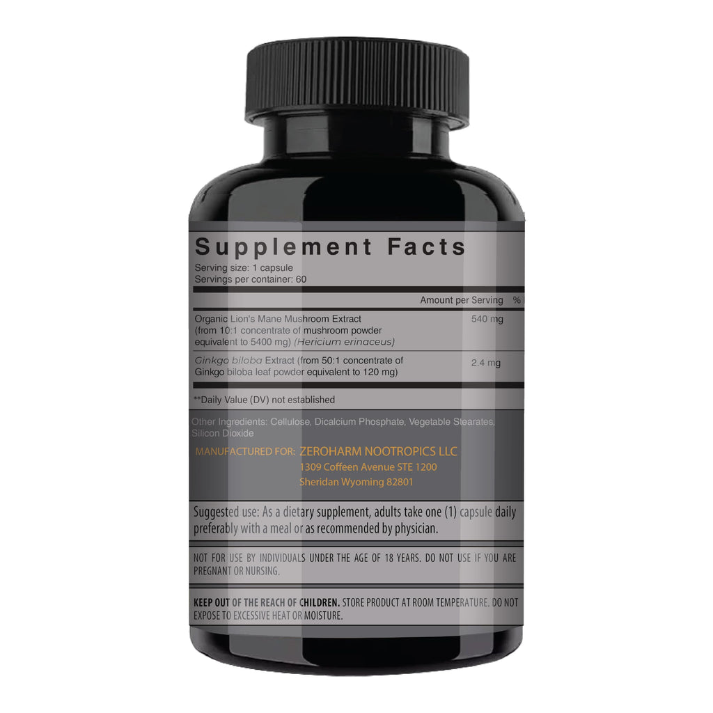 NooMost Lions Mane Organic Capsules with Ginkgo Biloba | Cognitive Health, Focus & Memory | 60 Caps (2 Month Supply)