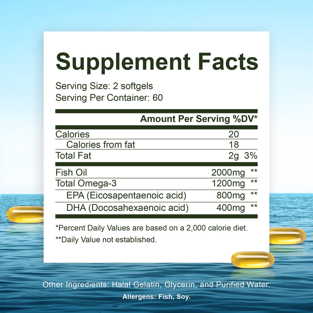 Noor Vitamins Ultra Omega-3 Halal Fish Oil, 120 Softgels — 800mg EPA / 400mg DHA