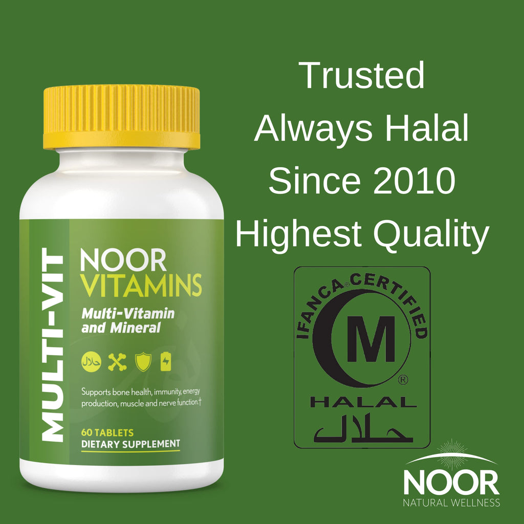 Noor Vitamins Halal Multivitamin – 30 Vitamins & Minerals, 60 Tablets, 2-Month Supply, Non-GMO