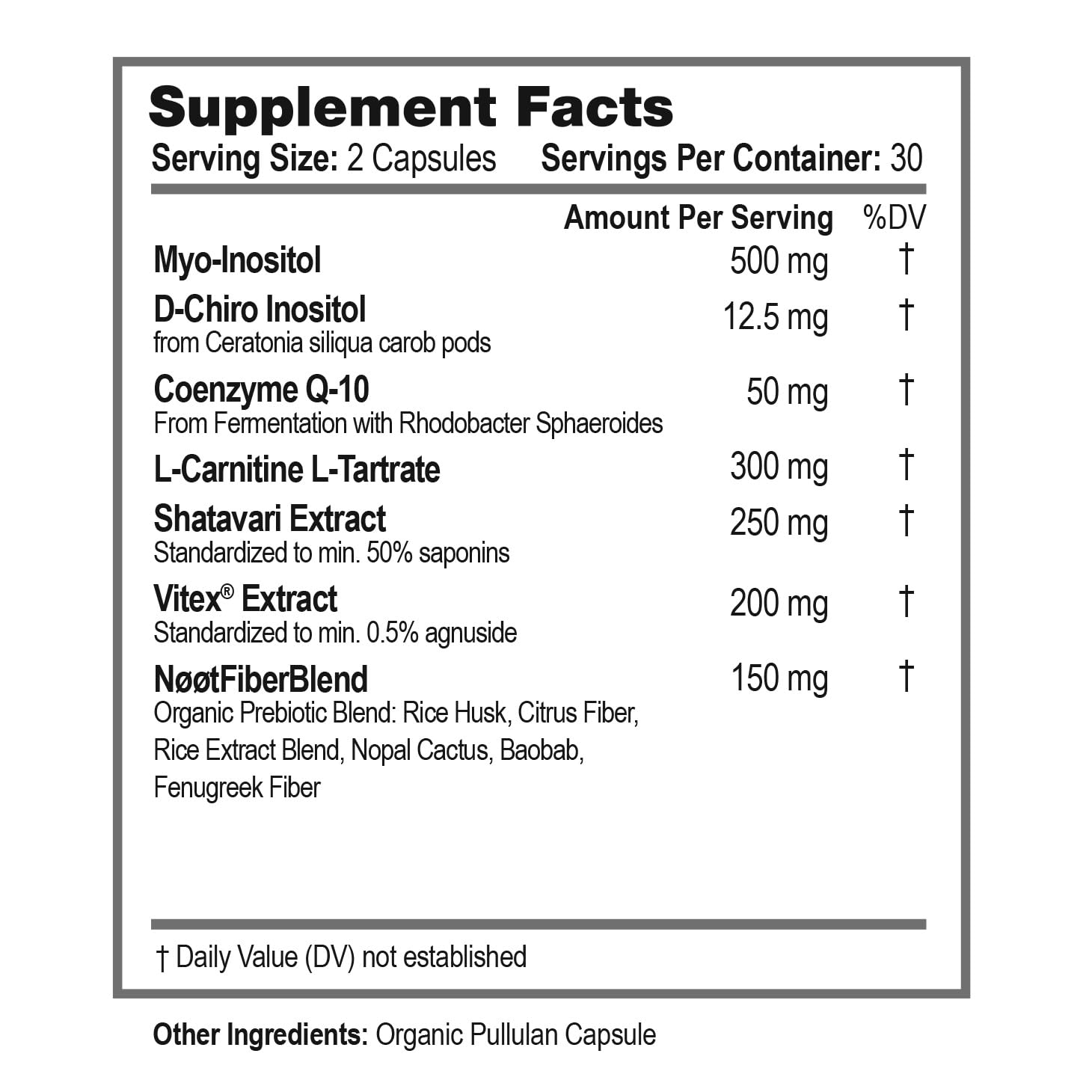 NØØT Female Fertility Supplement – Myo-Inositol & D-Chiro Inositol, CoQ10, Vitex & Shatavari | Vegan 60 Capsules