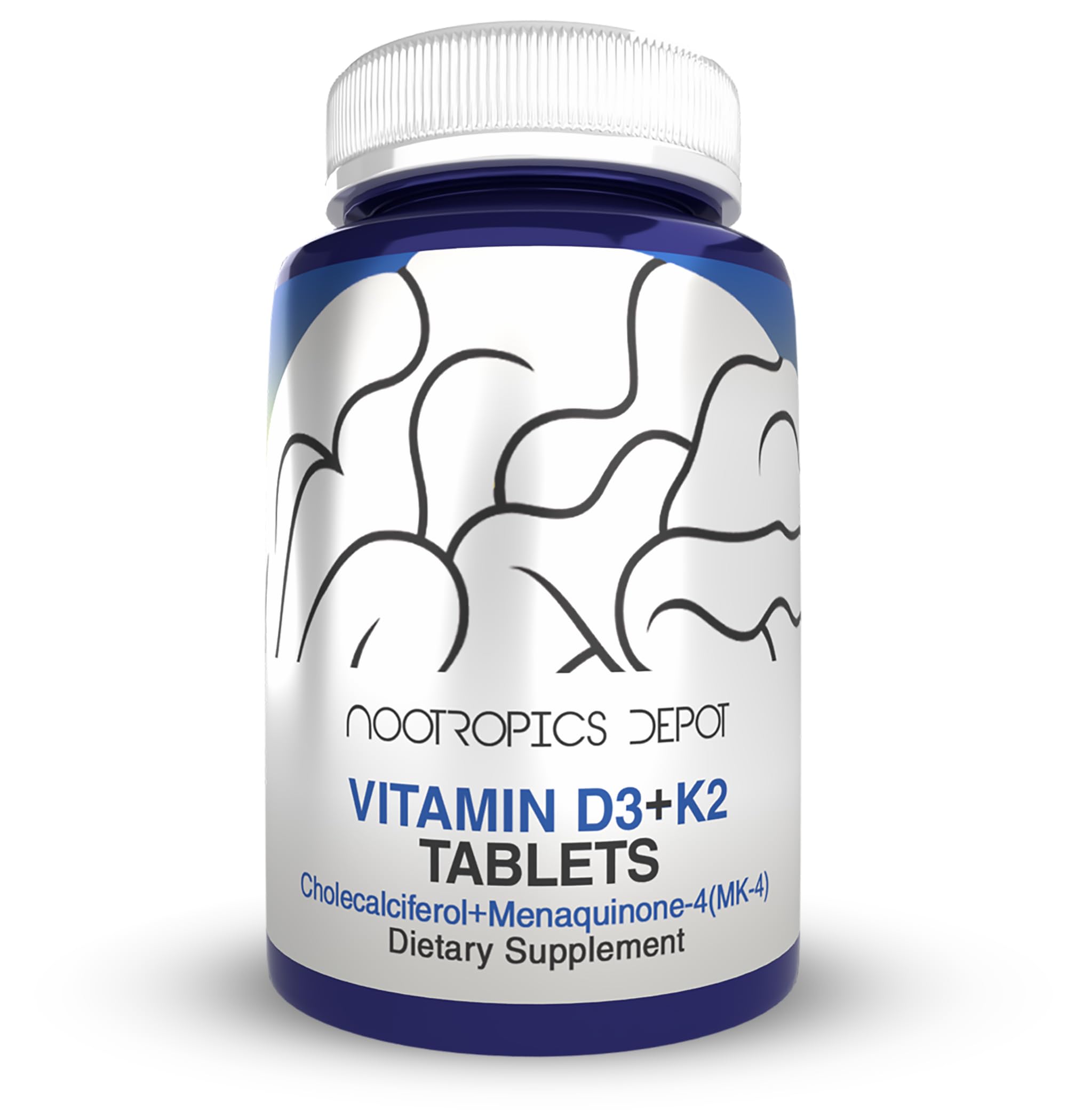 Nootropics Depot Vitamin D3 + K2 with Vitamin C Tablets – 60 Count | Mood & Bone Health