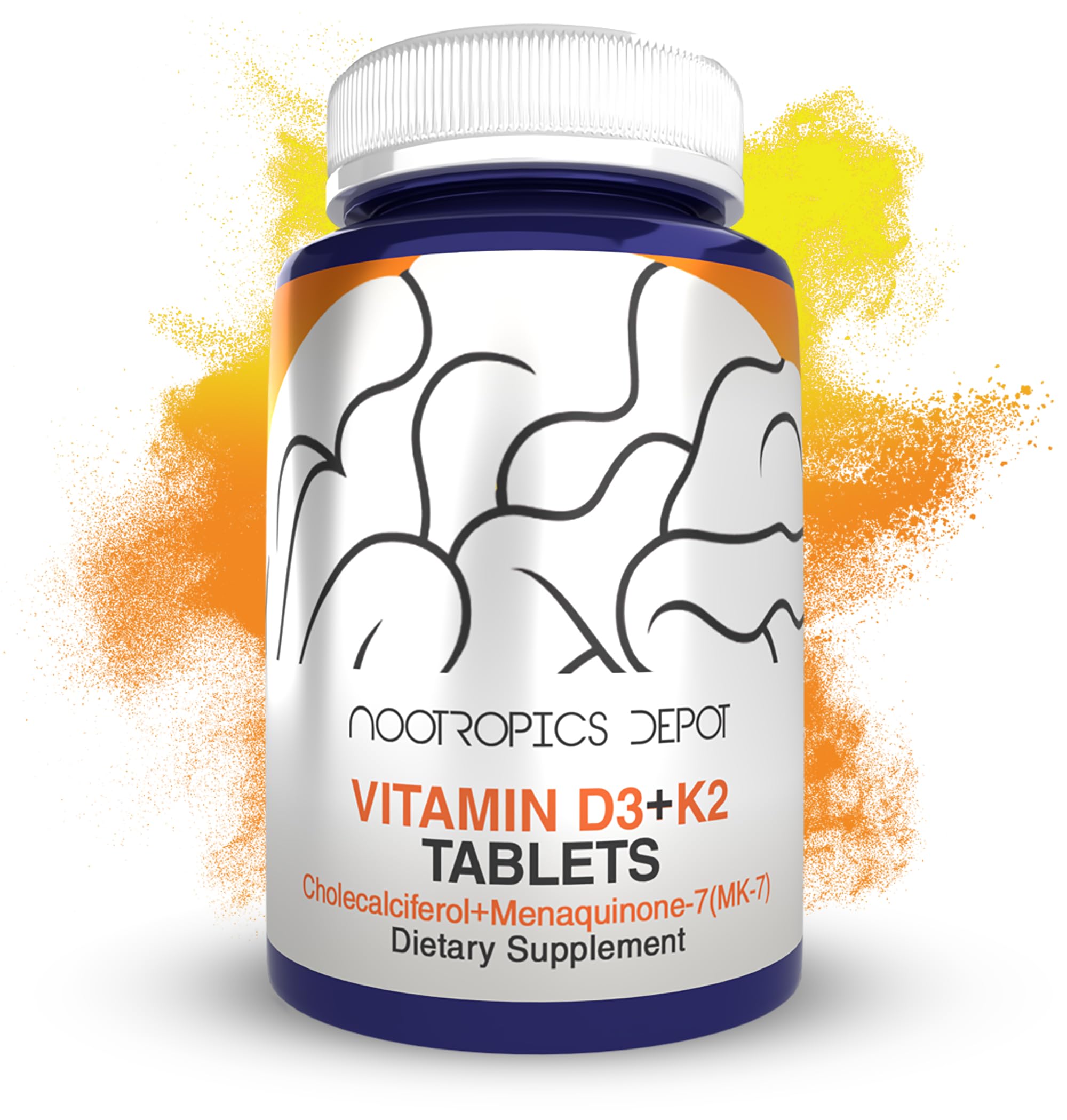 Nootropics Depot Vitamin D3 + K2 with Vitamin C Tablets – 365 Count, 125µg (5000 IU) Year Supply