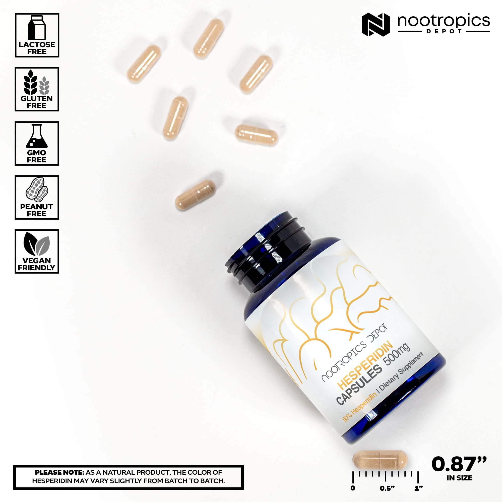 Nootropics Depot Hesperidin Capsules 500mg – 180 Count | 90% Citrus Extract | Supports Metabolic Function & Cardiovascular Health