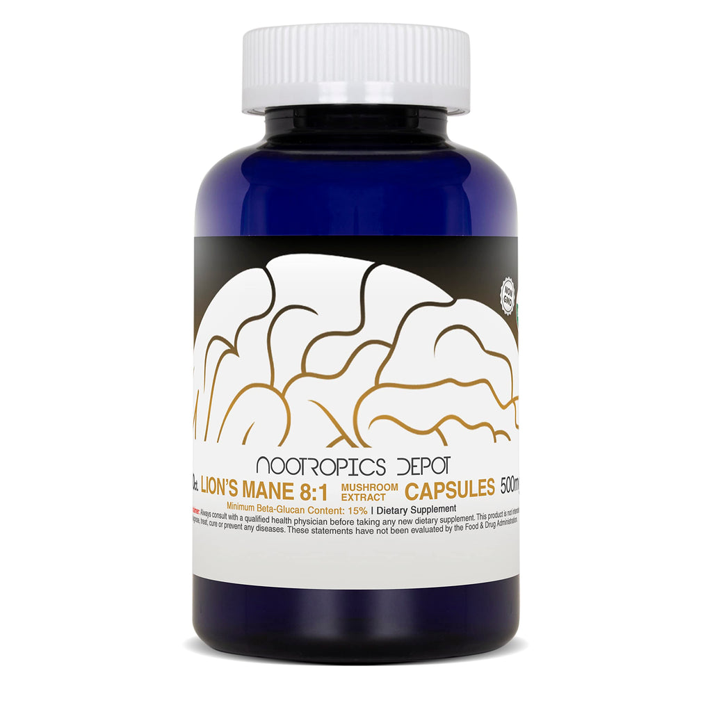 Nootropics Depot Lion's Mane Mushroom Capsules 500mg | 60 Count | 8:1 Dual Extract
