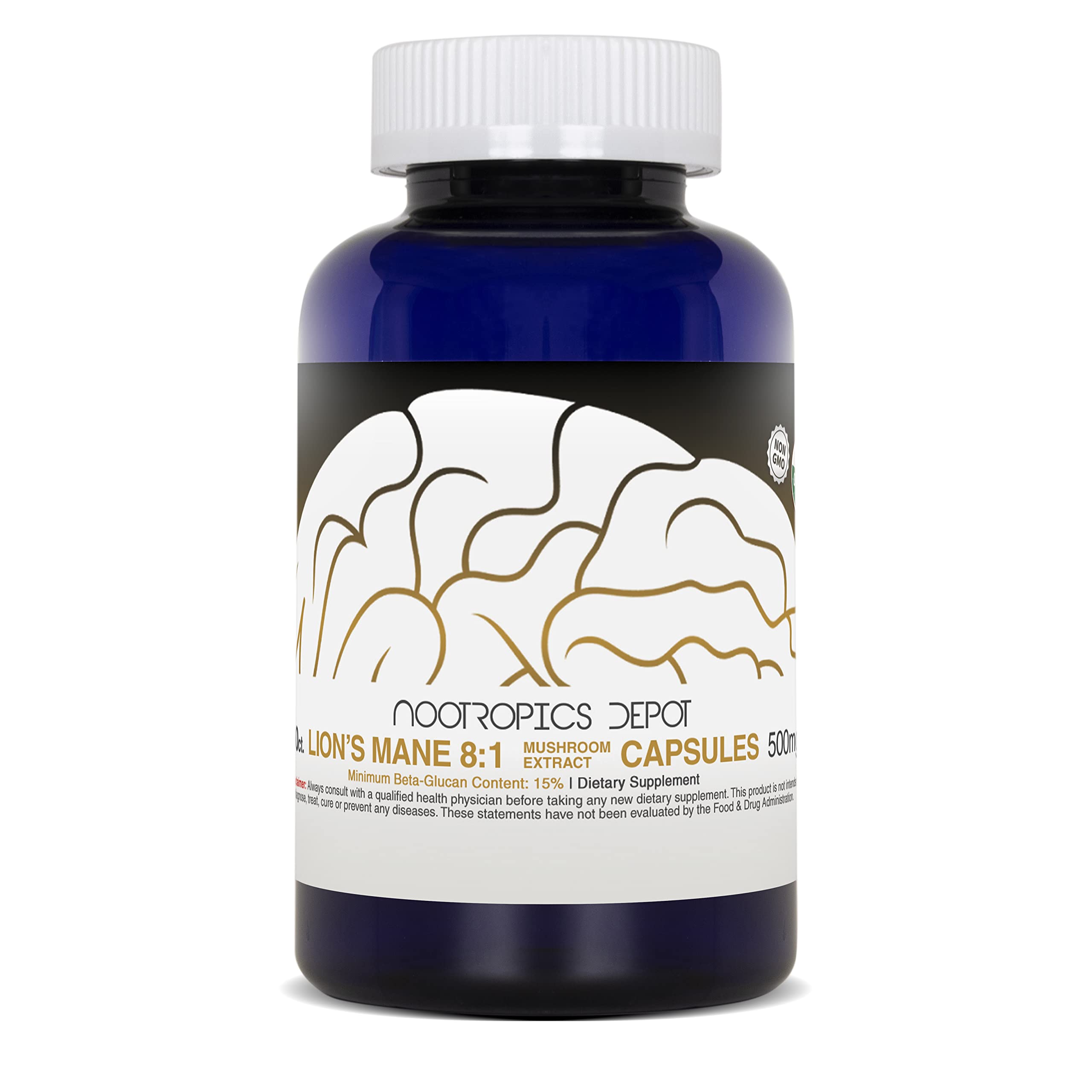 Nootropics Depot Lion's Mane Mushroom Capsules 500mg | 60 Count | 8:1 Dual Extract