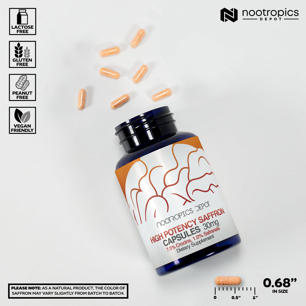 Nootropics Depot High Potency Saffron Extract Capsules 180 ct – 30 mg, 7.5% Crocins, 1% Safranals