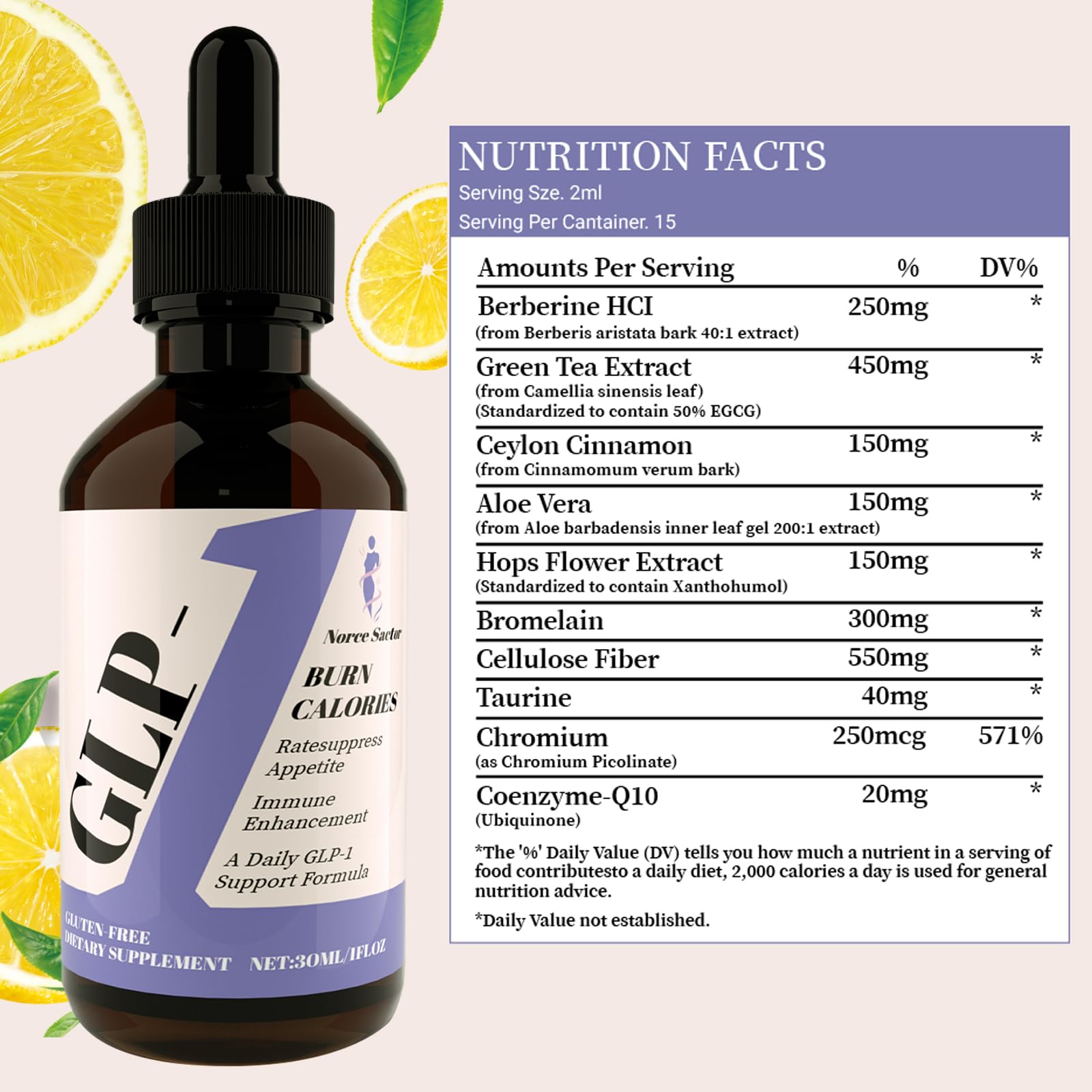 Norce Sactor GLP-1 Drops – Natural Liquid Supplement for Women & Men | Digestive & Gut Health