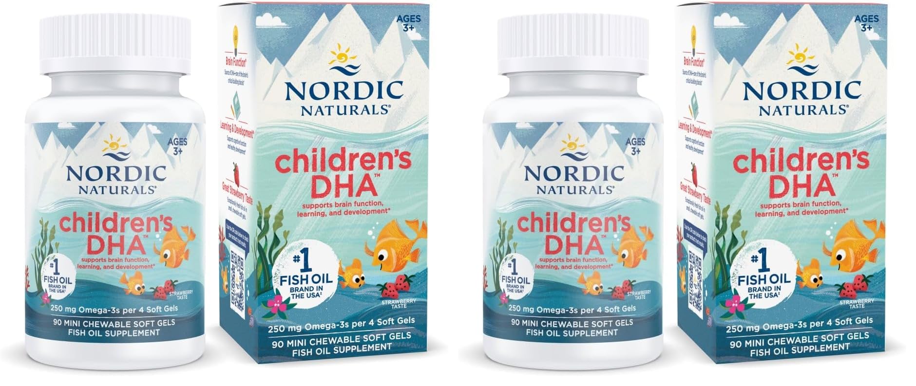 Nordic Naturals Children's DHA Strawberry – 90 Mini Chewables (Pack of 2) – 250 mg Omega-3 EPA & DHA