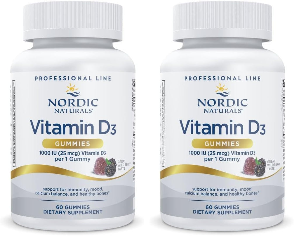 Nordic Naturals Vitamin D3 Gummies Wild Berry – 1000 IU, 2-Pack, Non-GMO
