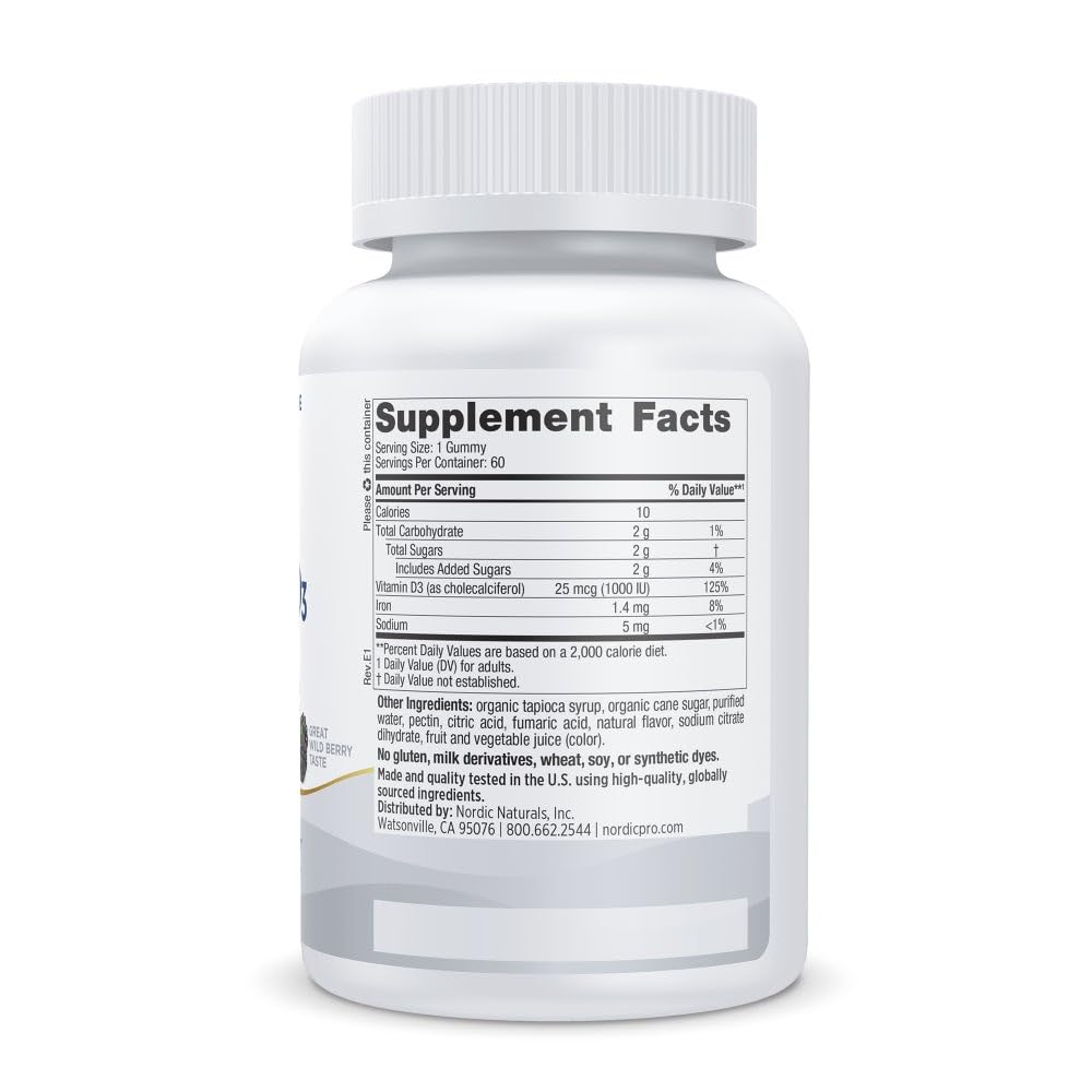 Nordic Naturals Vitamin D3 Gummies Wild Berry – 1000 IU, 2-Pack, Non-GMO