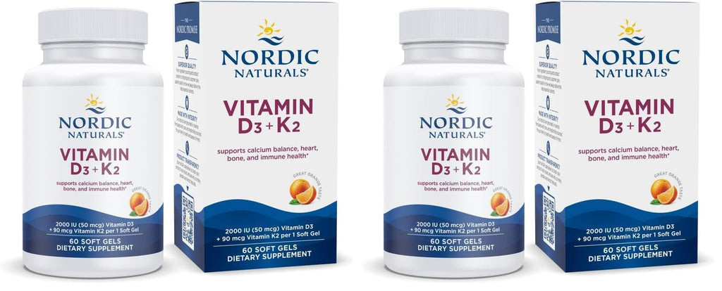Nordic Naturals Vitamin D3 + K2 Orange Taste – 60 Soft Gels (Pack of 2) | Supports Bones, Immune Function & Calcium Balance