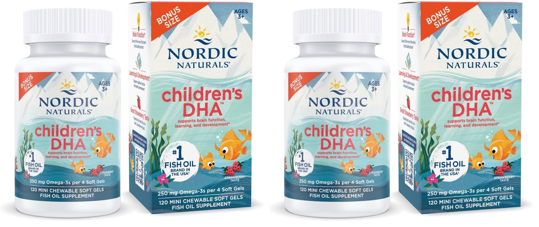 Nordic Naturals Children's DHA Strawberry - 120 Mini Chewables (Pack of 2) | 250 mg Omega-3 EPA/DHA