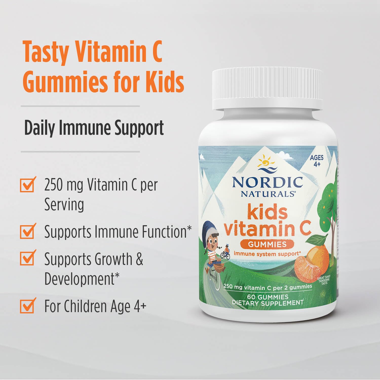 Nordic Naturals Kids Vitamin C Gummies – Tangy Tangerine (2-Pack) – Vegan Vitamin C