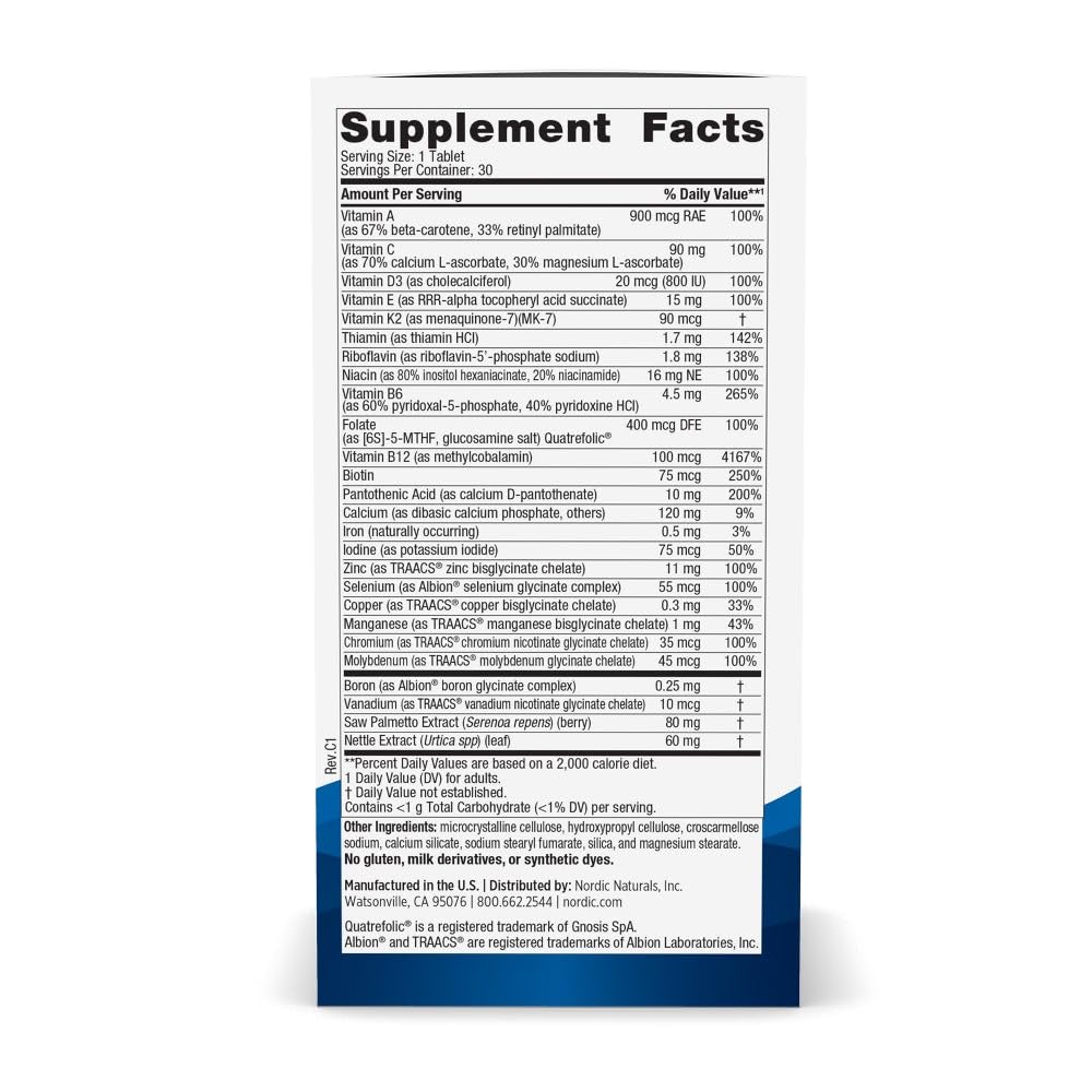 Nordic Naturals Men’s Multivitamin One Daily – 30 Tablets | Bone, Energy, Immunity Support