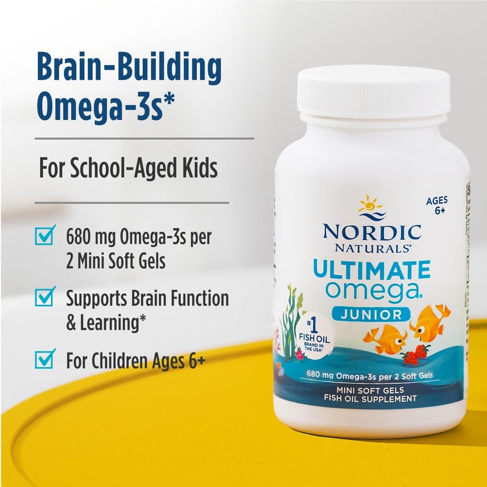 Nordic Naturals Ultimate Omega Jr. Strawberry - 120 Mini Soft Gels | 680 Total Omega-3s (EPA & DHA) | Brain Health & Learning