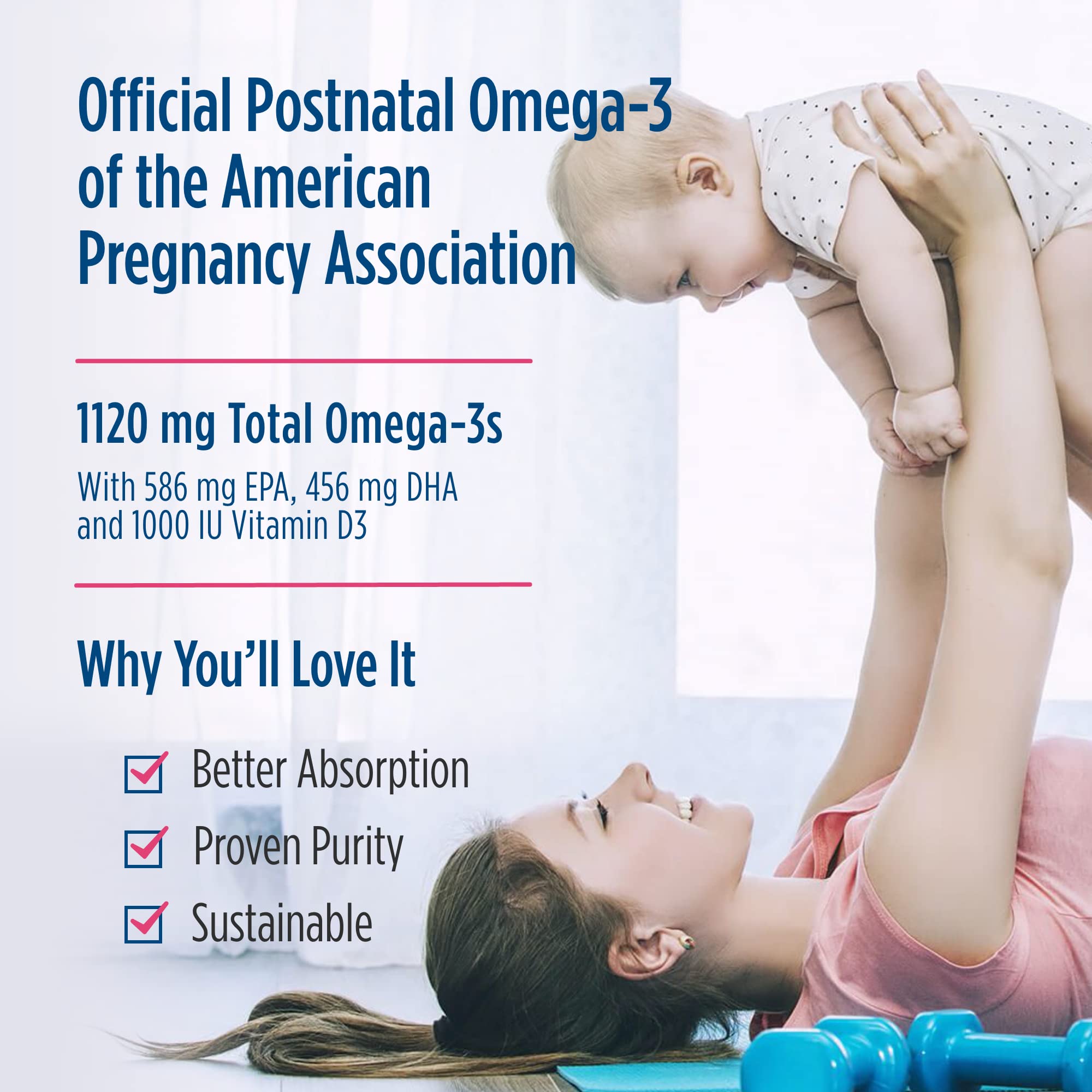 Nordic Naturals Postnatal Omega-3 Lemon - 60 Soft Gels | 1120 Total Omega-3 + 1000 IU Vitamin D3
