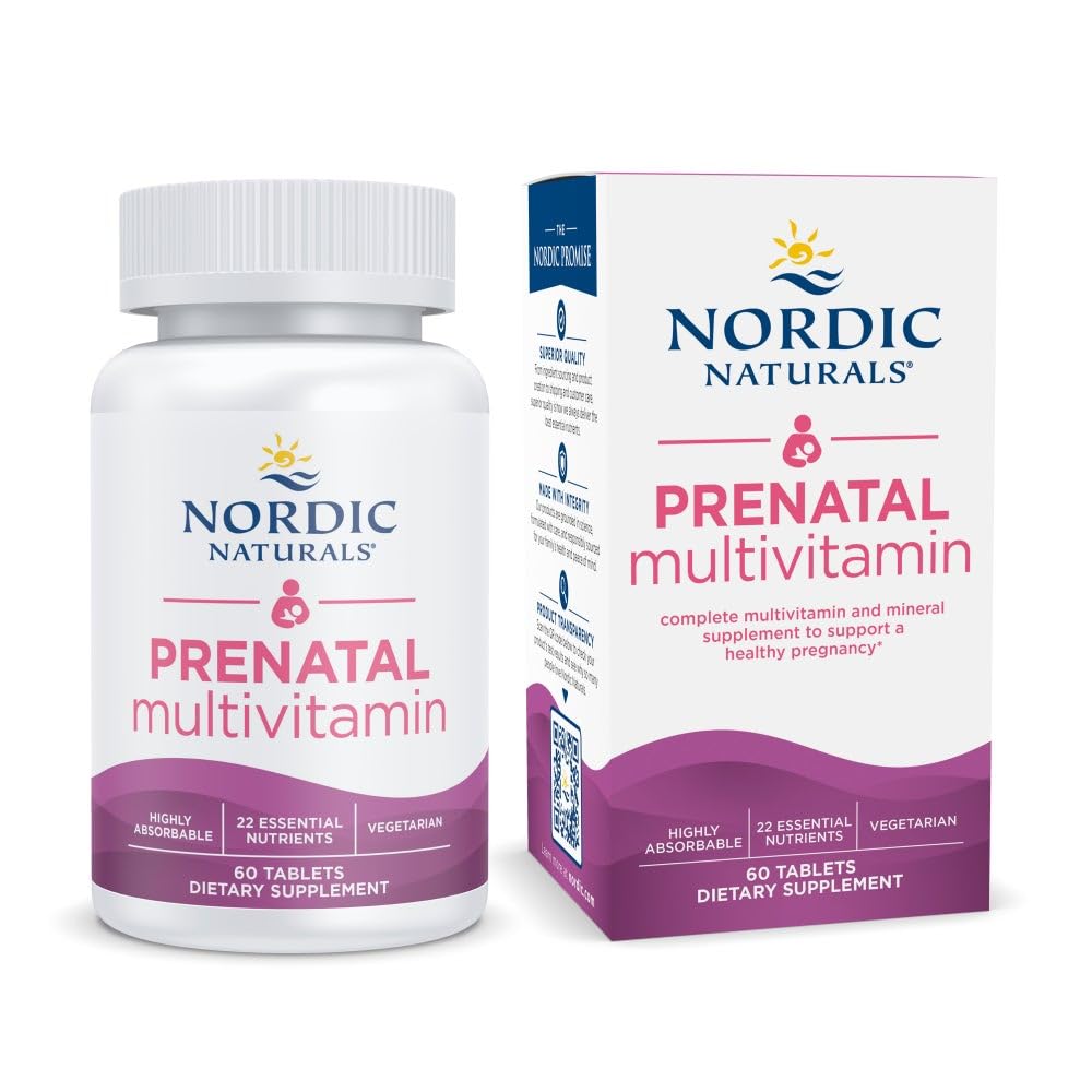 Nordic Naturals Prenatal Multivitamin for Women – 60 Vegetarian Tablets, 22 Essential Nutrients