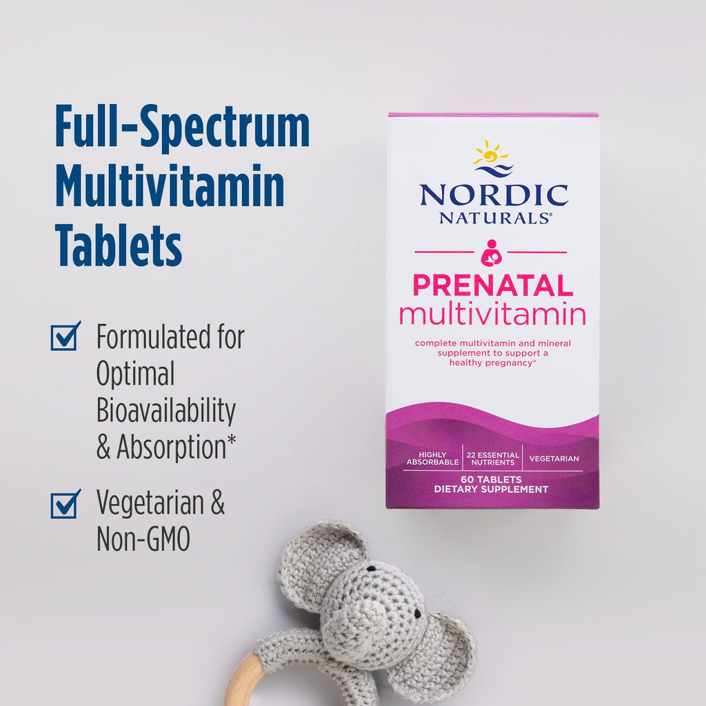 Nordic Naturals Prenatal Multivitamin for Women – 60 Vegetarian Tablets, 22 Essential Nutrients