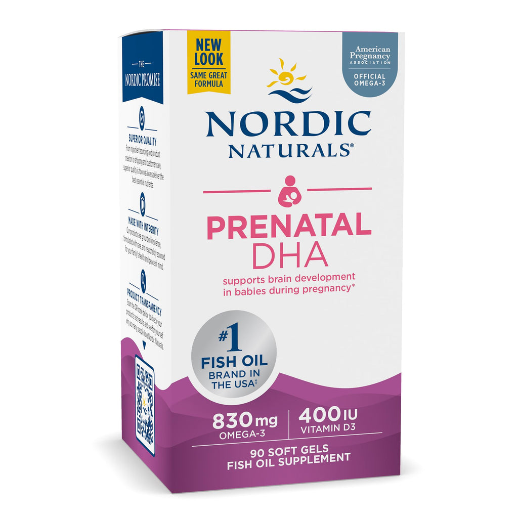 Nordic Naturals Pro Prenatal DHA Unflavored – 830 mg Omega-3 + 400 IU Vitamin D3, 90 Soft Gels