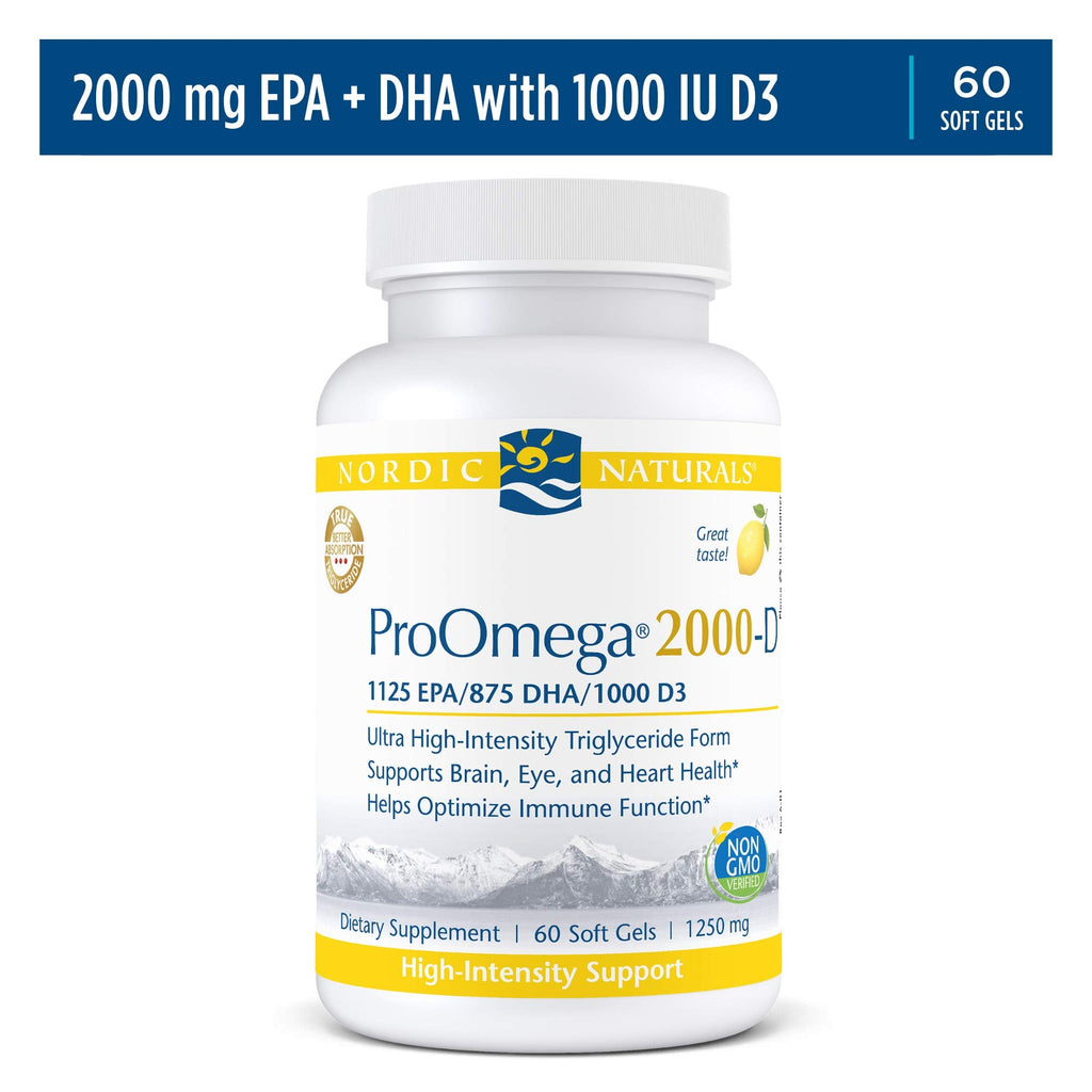 Nordic Naturals ProOmega 2000-D with Vitamin D3 – Lemon Flavor, 60 Soft Gels