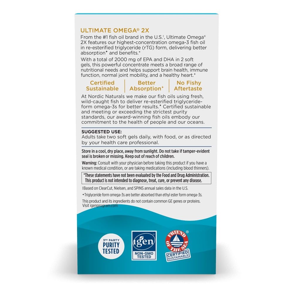 Nordic Naturals Ultimate Omega 2X Lemon Flavor – High-Potency Omega-3, 180 Soft Gels (EPA & DHA)