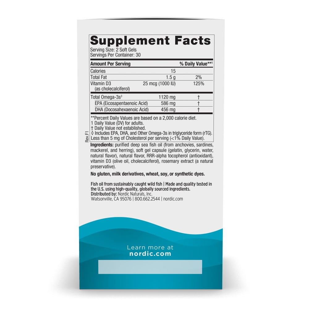 Nordic Naturals Ultimate Omega Mini D3 Lemon | 60 Mini Soft Gels, 1120 mg Omega-3 + 1000 IU Vitamin D3 | EPA & DHA | Brain & Heart Health | 30 Servings