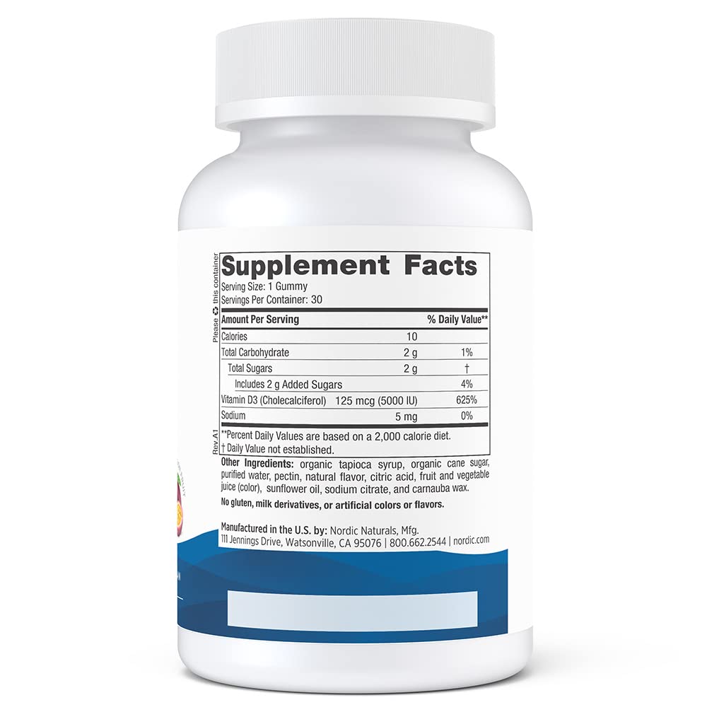 Nordic Naturals Vitamin D3 5000 Gummies – Passion Fruit (30 Servings) | Vegetarian & Non-GMO
