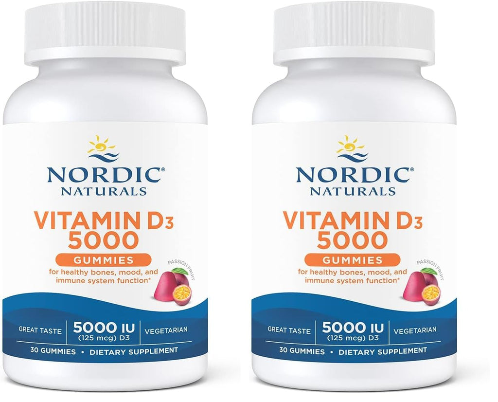 Nordic Naturals Vitamin D3 5000 Gummies - Passion Fruit, 30 Gummies, Pack of 2 | Vegetarian & Non-GMO